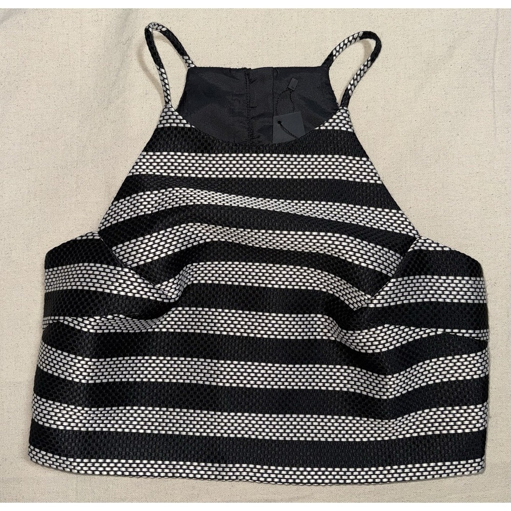 NWT $115 Blaque Label‎ Crop Top Black White Striped Back Zip Women's M Medium